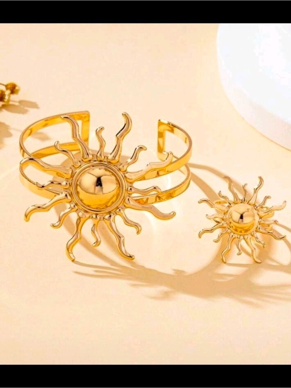 Yellow Gold Sunburst Bracelet Ring Set Women Jewelry - Picture 6 of 7